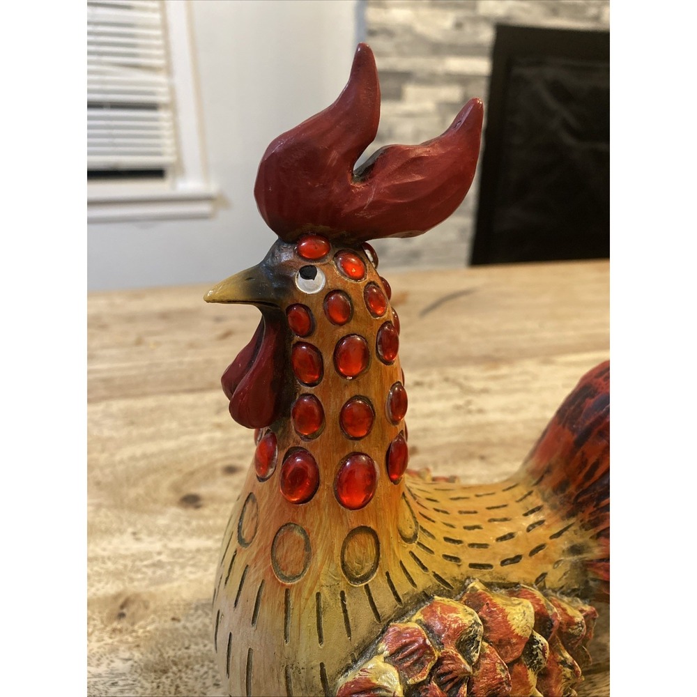 Resin Chicken Bejeweled Rooster Figurine Collectible Sculpture Whimsical 8" - Picture 2 of 15